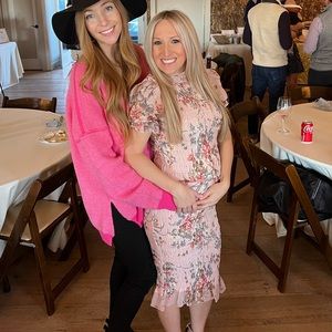 Smocked pink floral midi dress